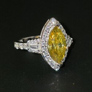 💛 Yellow Marquise Moissanite Ring – S925 Sterling Silver 💍✨